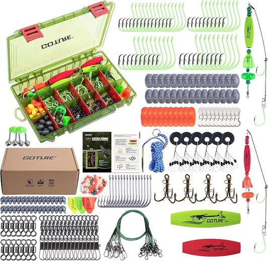 Goture Catfish Rig Making Kit,274pcs/300pcs Catfishing Tackle with Luminous Fishing Hook Swivel Sinker Weights Rattle Float Bobber Stoppers,Catfish Rigs Accessories with 3600 Tackle Box,Gifts for Men