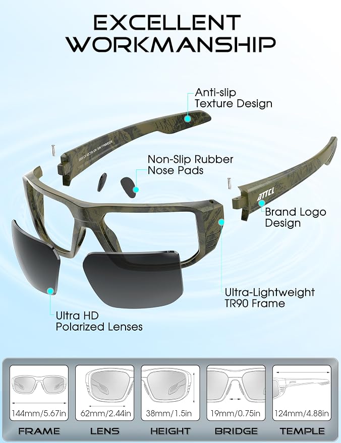 ATTCL Sports Polarized Sunglasses for Men: Ultra-Light Wrap Around TR90 Frame UV400 Protection for Fishing Driving Shooting