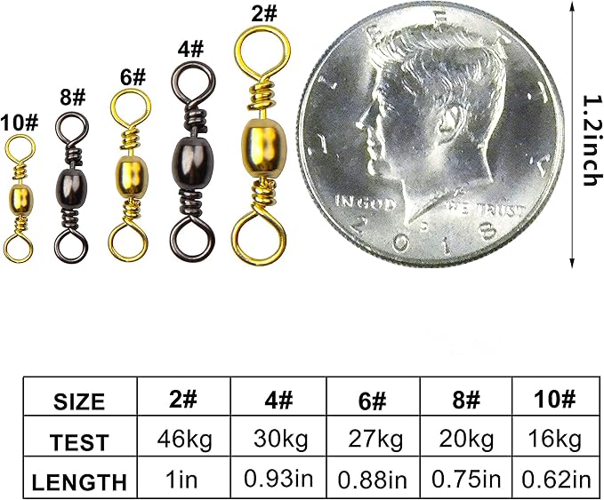 Barrel Swivels Fishing Tackle Kit, 300pcs Crane Ball Bearing Fishing Swivel with Solid Ring Black Stainless Steel Fishing line Hook Connector Fishing Gear Accessories for Saltwater Freshwater