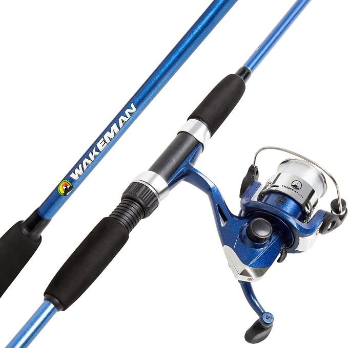 Wakeman Fiberglass Fishing Rod and Reel Combo – 2-Piece 65-Inch Medium Action Spinning Rod Set for Lake Fishing