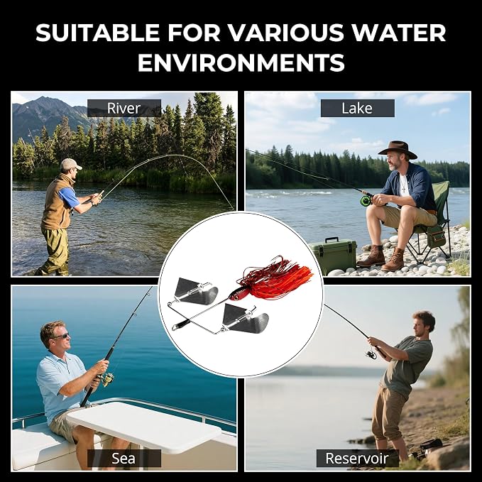 5 Pcs Bass Spinner Baits, Fishing Lures with Skirt, Metal Blade Spinnerbait for Trout, Salmon, Pike, and Predatory Fish