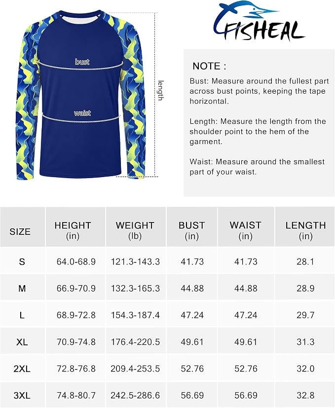 FISHEAL Men's Long Sleeve Fishing Shirts, UPF 50+ Camo Sun Protection Rash Guard, UV Shirt for Swimming Hunting Outdoor