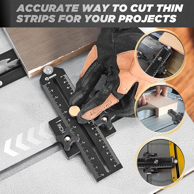 Saker Thin Rip Jig Table Saw Jig Guide, Making Repetitive Narrow Strip Cuts, Fit for 3/4" x 3/8" Slots, for Table Saw Band Saw Router Table Black