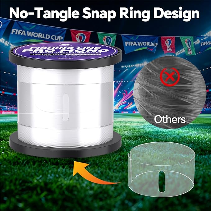 Pro Monofilament Fishing Line with Knot Instruction Cards for Multi Purpose Cost Effective, Strong Yet Thin Nylon String for Big Fishes, Tangle-Free & UV Resistant, 15/20/30/50/80LB