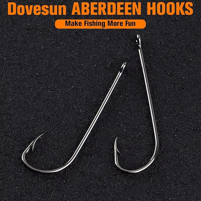 Dovesun Fishing Hooks Freshwater Aberdeen Fishing Hooks 100Pcs Long Shank High-Carbon Steel Worm Hooks Small Bass Trout Crappie 12# 10# 8# 6# 4# 2# 1# 1/0 2/0