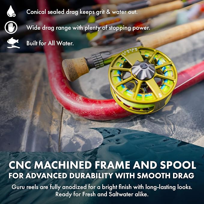 LAMSON | Guru S-Series -3+ Fly Fishing Reel | All-Water | Large Arbor, Fully CNC Machined/Anodized, Lightweight Durability