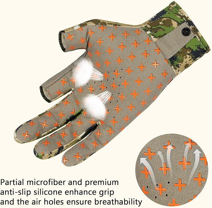 BASSDASH Unisex Fingerless Camo Hunting Gloves for Men's Women's Early Season Warm Weather UPF 50+ Lightweight Fishing Photography HG03