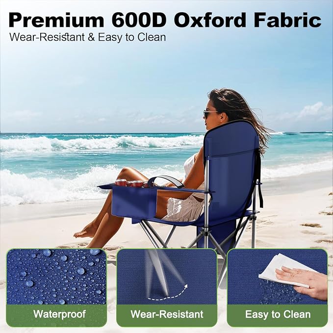 VTOY Folding Camping Chairs Durable 600D Oxford, Portable Outdoor Chair with Cooler Pouch, Cup Holder & Storage Pocket for Camping, Beach, Fishing