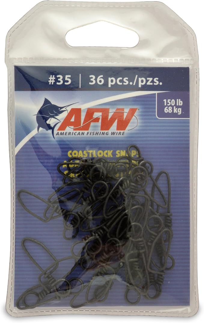 AFW Brass Coastlock Snap Swivels – Durable Fishing Gear with High-Strength Wire Snaps, Black Oxide Finish, Prevents Line Twisting & Kinking, Supports Up to 350 lb Test.