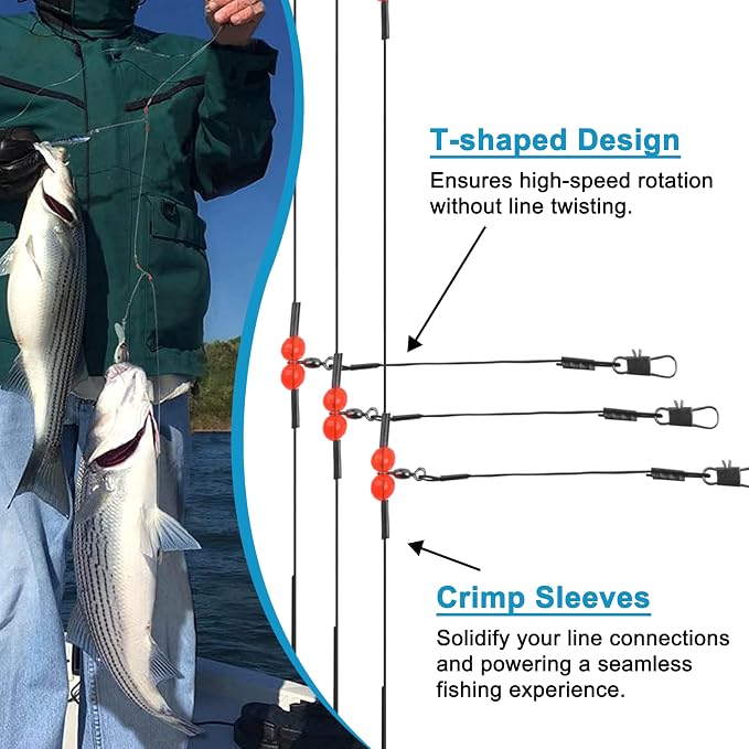 Fishing Leaders Saltwater Tackle Surf Fishing Rigs High Strength Steel Fishing Wire Leaders with Swivel Snaps Beads Gear Equipment for Lures Bait Hooks, 1Arm 2Arms & 3Arms