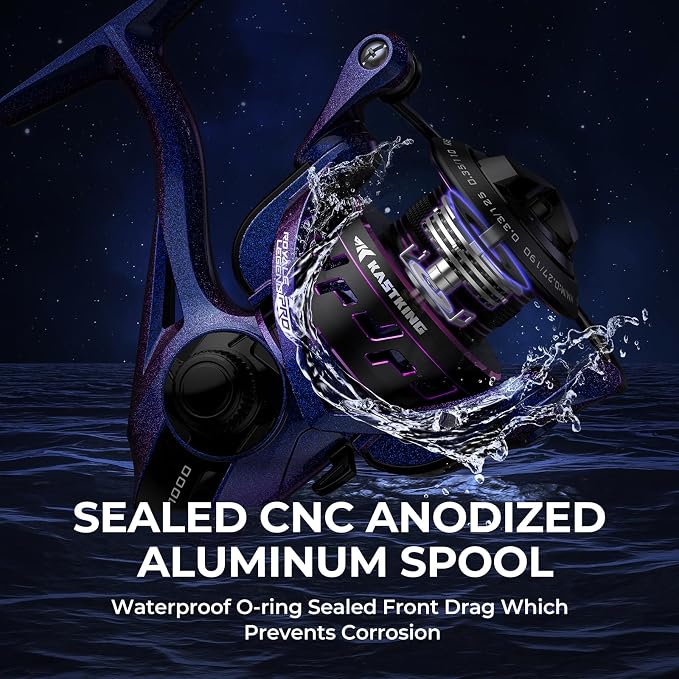 KastKing Royale Legend Pro Spinning Fishing Reel, Lightweight Yet Powerful, Digi-Cut Aluminum Gear, Aerodynamic Reel Rotor, 6.2:1 Gear Ratio, 25LBs Max Drag, TPE Handle Knobs, Unique Celestial Color