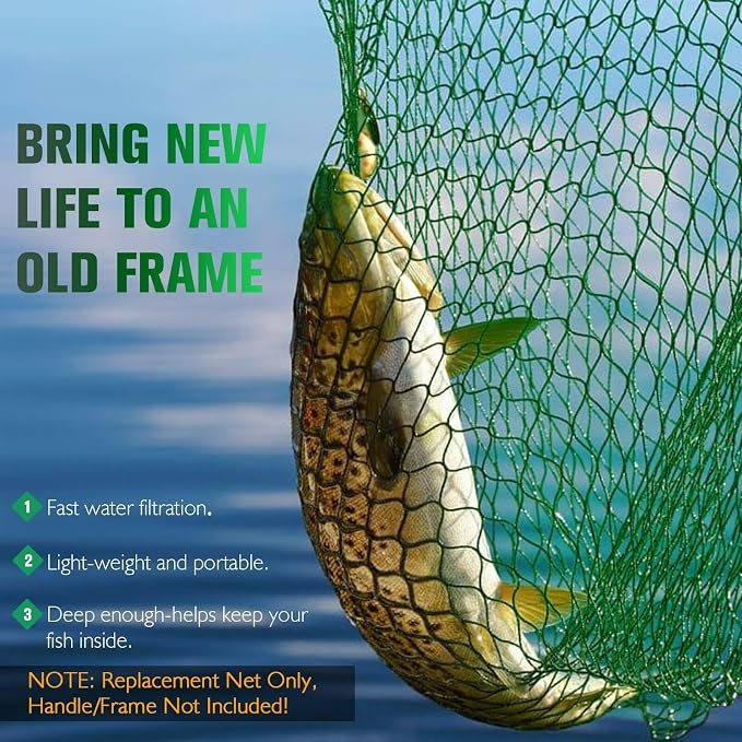 Dovesun Fishing Net Fish Landing Net Foldable Fishing Replacement Net for Freshwater Saltwater Fishing Net Replacement Netting Green/Black 2 Colors Handle/Frame Not Included