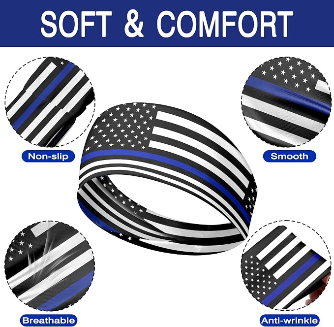 Flag Headbands for Men Women, Moisture Wicking Sweatband Breathable Sports Headwrap, Non-Slip Stretchy Fitness Hair Band