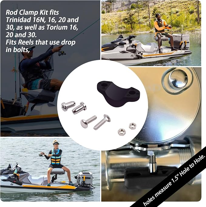 XTPTFABS Black Reel Seat Clamp/Rod Clamp Kit Compatible With most Reels up to 4/0 Size(TLD15, TLD20, TLD25, TLD30II (TWO SPEED)-W/Bolt&Nuts