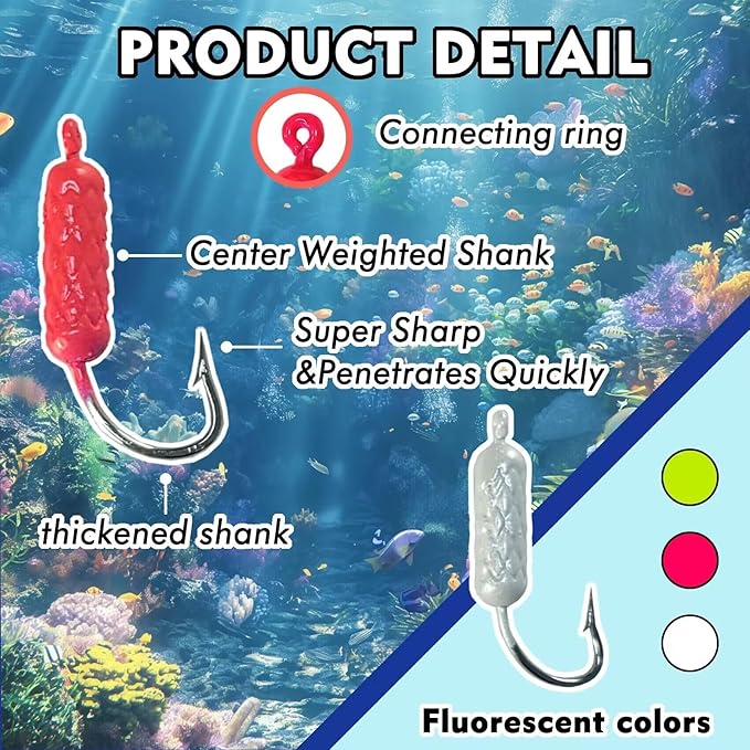 Eupheng UV Glow in Dark Yellowtail Snapper Jigs, 15PCS 1/4oz, 1/8oz, 1/16oz Weighted Jig Head with Stainless steel Hook Yellowtail jig hook for Saltwater and Freshwater Fishing