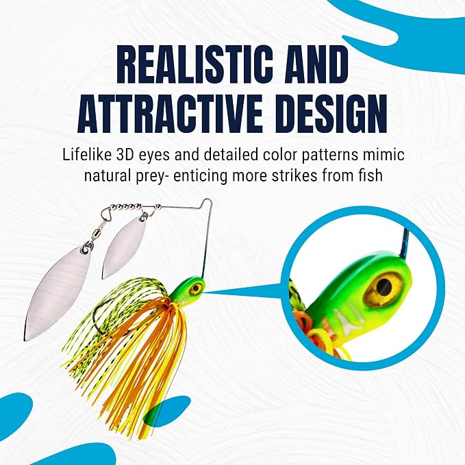 Reaction Tackle Tungsten Spinner Bait Spinnerbait - Double Willow Blade Bass Fishing Lure - Compact Profile Heavy Casting 97% Tungsten (2-Pack)