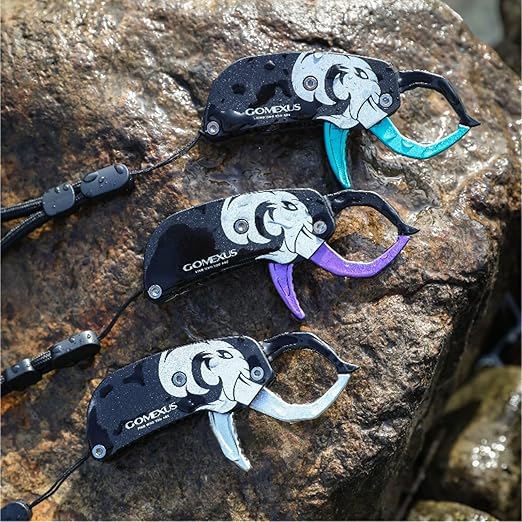 GOMEXUS Fish Lip Gripper, Portable Lightweight Fish Gripper, Aluminium Fish Grabber Tool, Lip Grippers Fishing, Mini Fishing Gripper with Lanyard