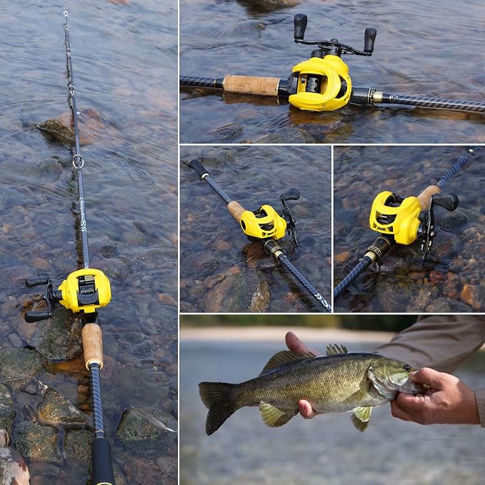 Sougayilang Baitcasting Fishing Combos, Carbon&Glass Fiber Composite 2 Piece Fishing Rods with Casting Reel- 6'0"