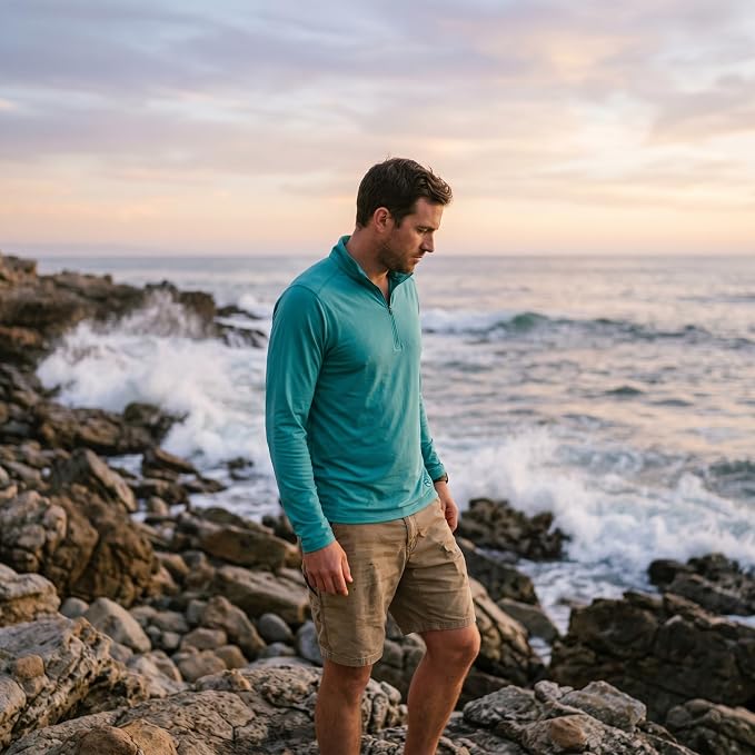Reel Life Men's Jax Beach - Quarter-Zip Long Sleeve, Sun Shirts for Men, UPF 50+, Quick-Dry, Lightweight UV Shirts for Men