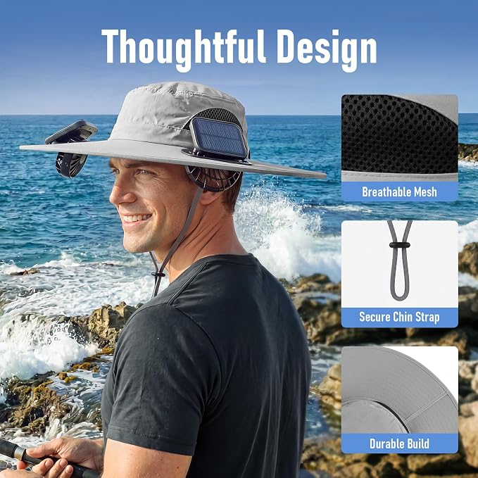 Solar Fan Hat with Steel Brim for Men Women UPF 50+ Garden Outdoor Fishing Beach Essential