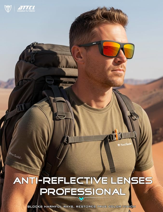 ATTCL Sports Polarized Sunglasses for Men: Secure Anti-Slip Lightweight TR90 Square Frame UV Protection for Driving Fishing