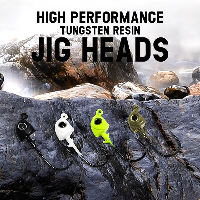 Reaction Tackle Tungsten Swimbait Jig Heads - 3D Realistic Eyes Attract Bass and More- Swim Bait Jig Head Fishing Hooks for use with Freshwater or Saltwater Fishing Lures (5-Pack)