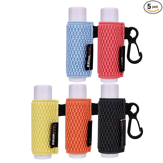 HEYSKAY 5PCS Lip Balm Holder Lipstick Sleeves Keychain Lip Gloss Holder Keychain Chapstick Elastic Sleeves Bulk(Black/Orange/Yellow/Light blue/Watermelon)