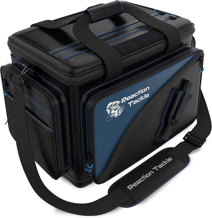 Reaction Tackle Fishing Tackle Bag – Salt Water Resistant Fishing Bag, 1000D PVC Waterproof Material, Tackle Box Organizer with Dividers for 3600 or 3700 Trays