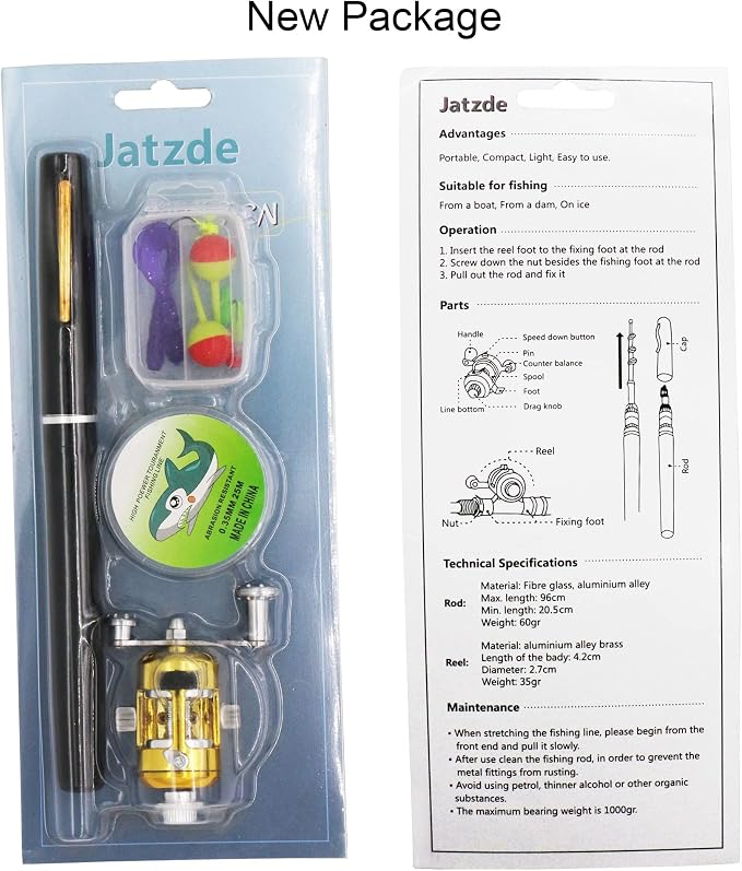 Jatzde Mini Portable Pocket Fish Rod Pen Aluminum Alloy Fishing Rod Pole Reel Combos…