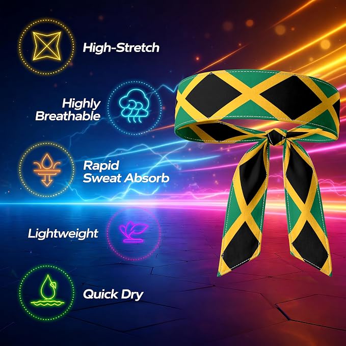Tie Headband for Women & Men, Flag Patterned Sports Sweatband Head Wrap, Hair Bandana Accessory, 40" x 2.4"
