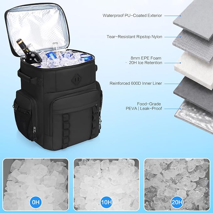 Insulated Backpack Cooler 60 Can for Men & Women,Leak Proof Waterproof Cooler Backpack for Beach Tailgate Camping Travel Fishing 37L