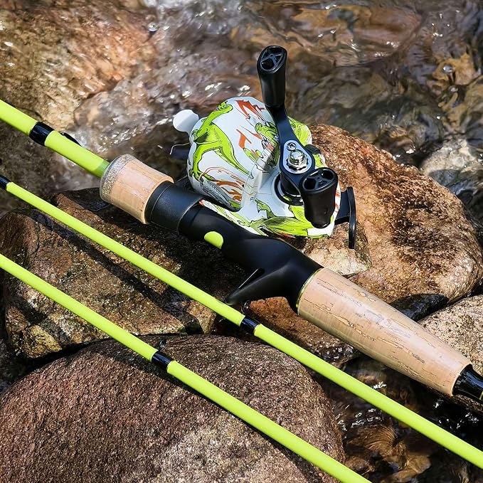 Sougayilang Spincast Reel and 2-Piece Fishing Rod Combo, 5.9-Foot Rod with Pre-Spooled Line Stainless Steel Guide, Cork Handles, Custom Graphite Reel Seat