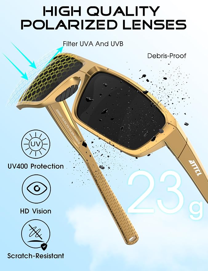 ATTCL Polarized Sunglasses Men for Fishing: UV Protection Lightweight TR90 Sports Wrap Sun Glasses Driving Golf Running