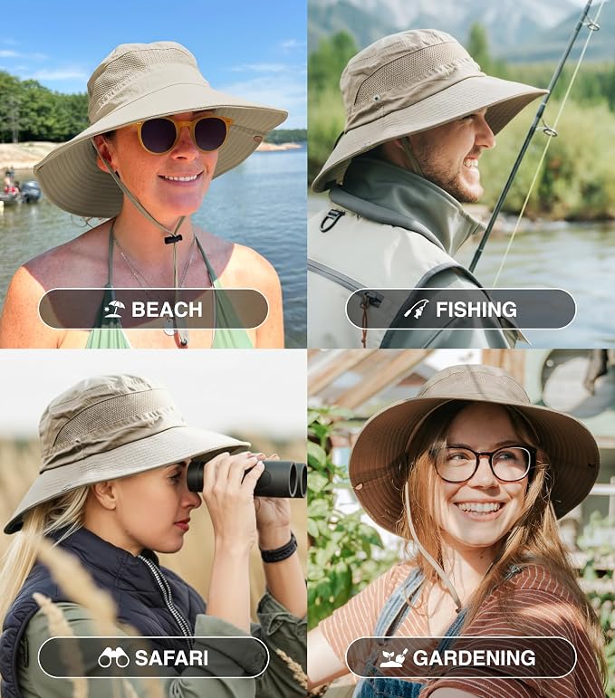 GearTOP Safari Hat for Men Sun Hats for Women UV Protection UPF 50+ Fishing, Gardening, Hiking Hat (22-23 1/2")