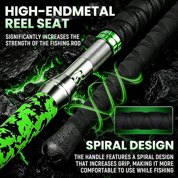 Sougayilang 7' Catfish Rod and Reel Combo, Medium Heavy 2-Piece Carbon Fiber Casting Rod with Solid Carbon Tip, Trolling Reel for Freshwater and Saltwater, Big Game Fish