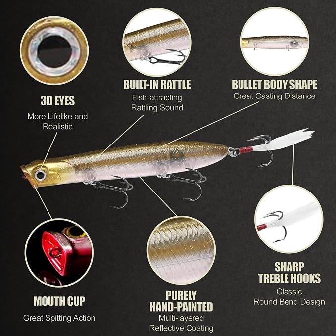 LUCKY CRAFT Gunfish 117 Freshwater Fishing Lures, Top Water Fishing Gear for Trout and Bass Fish, Spooks Cupped Mouth Walker, Long Casting Treble Hooks, Fish Accessories for Tackle Box