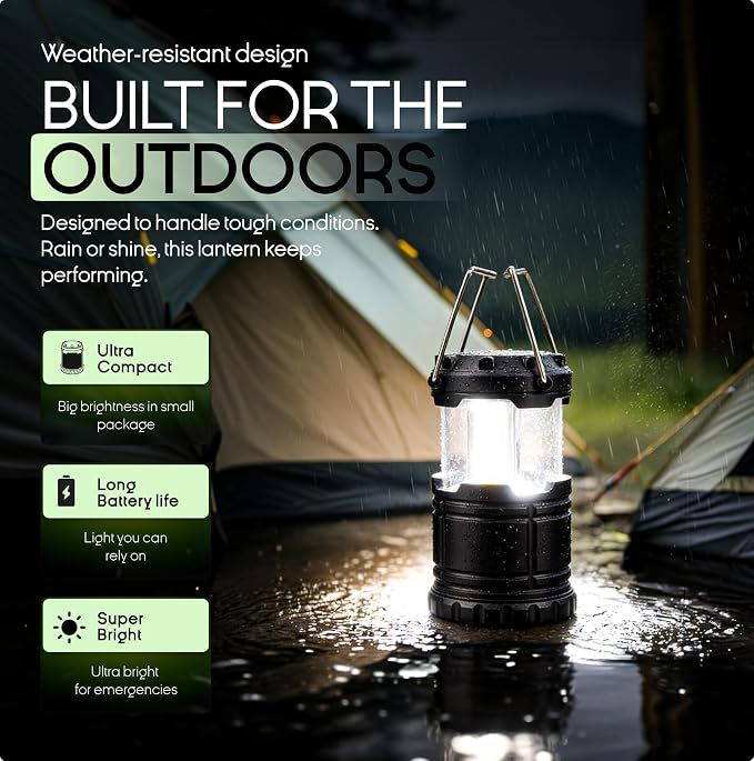 MalloMe LED Camping Lantern, Battery Powered Lanterns for Power Outages, Portable Hanging Collapsible Camping Lights for Outdoor, Home, Emergency, Hurricane Lamp Survival Outage Light 3 x AA Operated