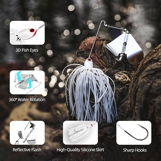 Double Prop Buzzbaits - Fishing Lures Buzzbait Spinnerbait Jigs Lure for Bass, Pike & More - Lifelike Action with Double Propeller Design, Ideal for Men Anglers, 5pcs