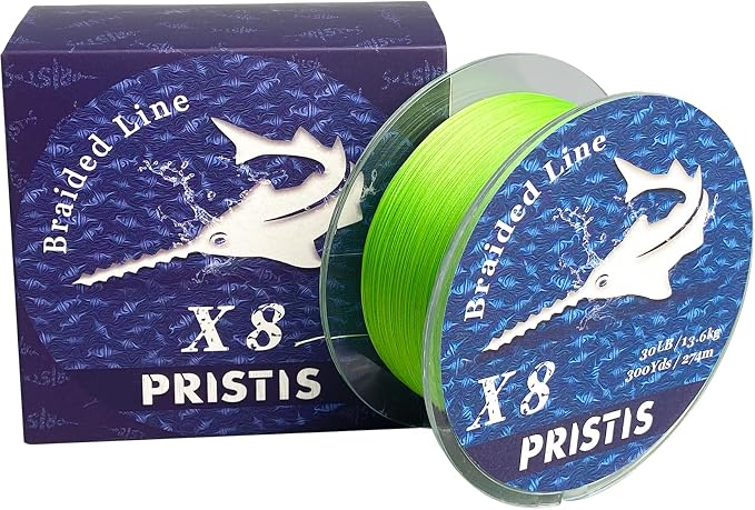Pristis X8 Braided Fishing Line, 8-Strand Super Strong Braid Line for Professional, Pro Grade Abrasion Resistant & Zero Stretch Durable Gear Tackle for Saltwater Freshwater, 300 Yds Lime Green