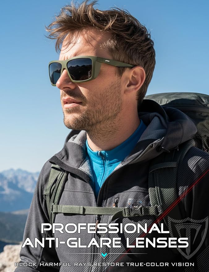 ATTCL Sports Polarized Sunglasses for Men: Secure Anti-Slip Lightweight TR90 Square Frame UV Protection for Driving Fishing