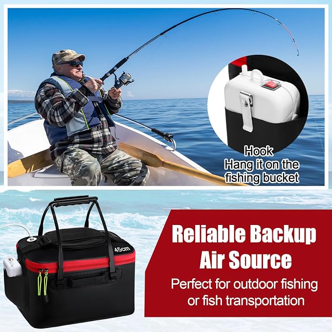 2 Pcs Fishing Bucket and Live Bait Aerator, Foldable Multi Functional Live Bucket Portable Quiet Aerator Outdoor Camping Fishing EVA Bag