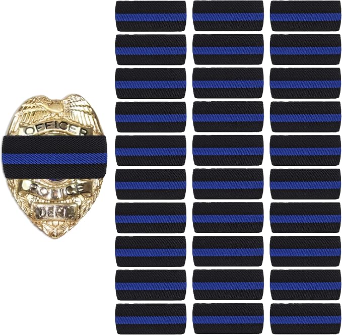 Shirt Stay Plus Mourning Bands for Badges (30-Pack - Made in USA) Thin Blue Line Stripe Police Accessories for Men, Law Enforcement Badge, Police Badges, Police Officer Funeral Shield Elastic Band