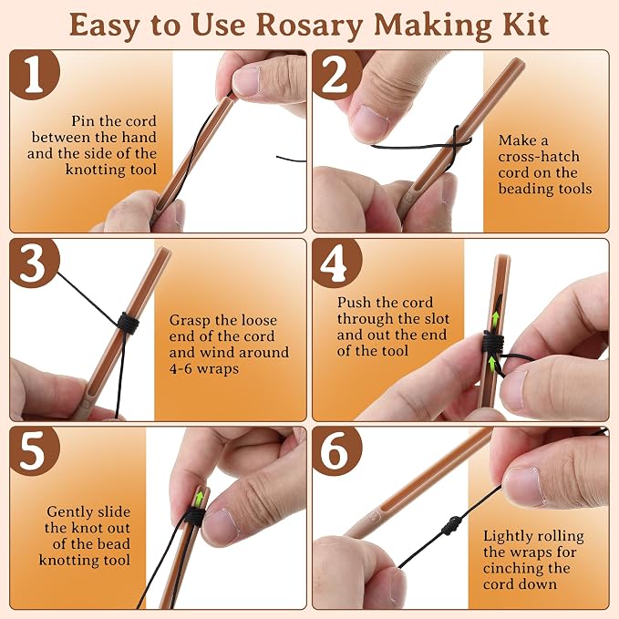Dunkive 2 Pack Rosary Cord Knotting Tool, #7#9 and #36 Dual Head Twine Knotting Tool, Rosary Making Supplies, Beads Tying Kit, Beading Cord Kit for Jewelry, Fishing Hook, Bracelet(Brown)