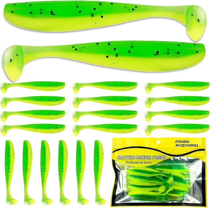 Soft Plastic Paddle Tail Swimbaits Pack of 20 – 2.7" Soft Plastic Fishing Lures with Extra-Large Tail for Lifelike Swimming Action – Freshwater & Saltwater