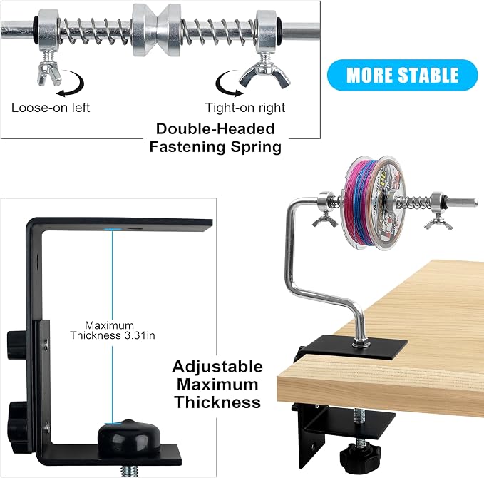 Fishing Line Spooler Portable Fishing Line Winder Spooler Machine Adjustable Stable Reel Spooler with Clamp Spooling Station System for Spinning Casting Reels