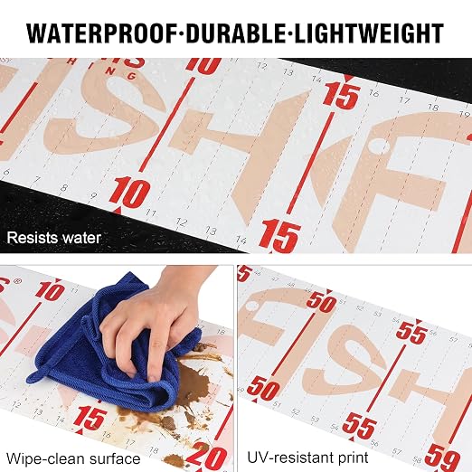 Booms Fishing 59" Fish Ruler: Foldable Fishing Ruler - Waterproof Fish Measuring Tape with Bump Board - Saltwater Fishing Measuring Tool for Angler, RL4 Red