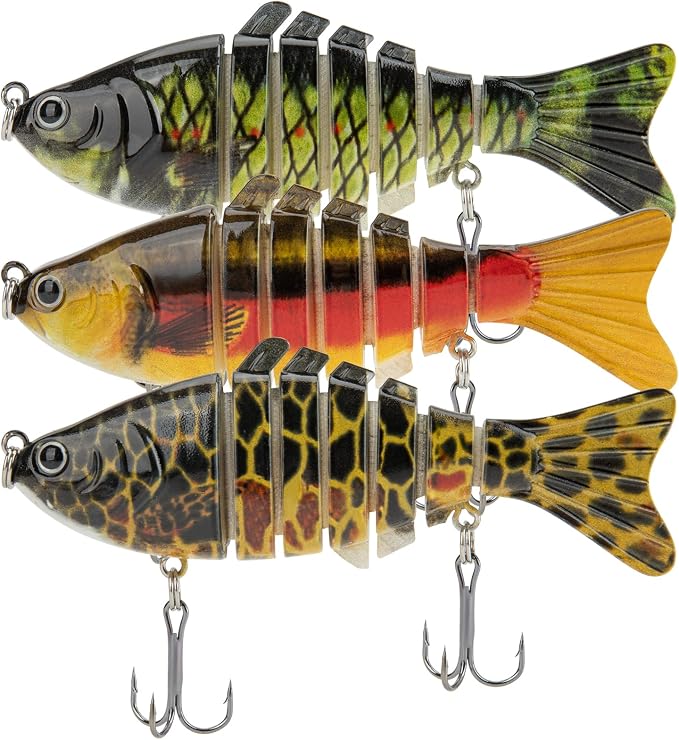 Syosisny 3PCS Premium Segmented Fishing Lures Set, Multi-Jointed Hard Baits with 3D Eyes & Realistic Swimming Action, Sharp Treble Hooks for Bass, Trout, Walleye, Freshwater & Saltwater Swimbait