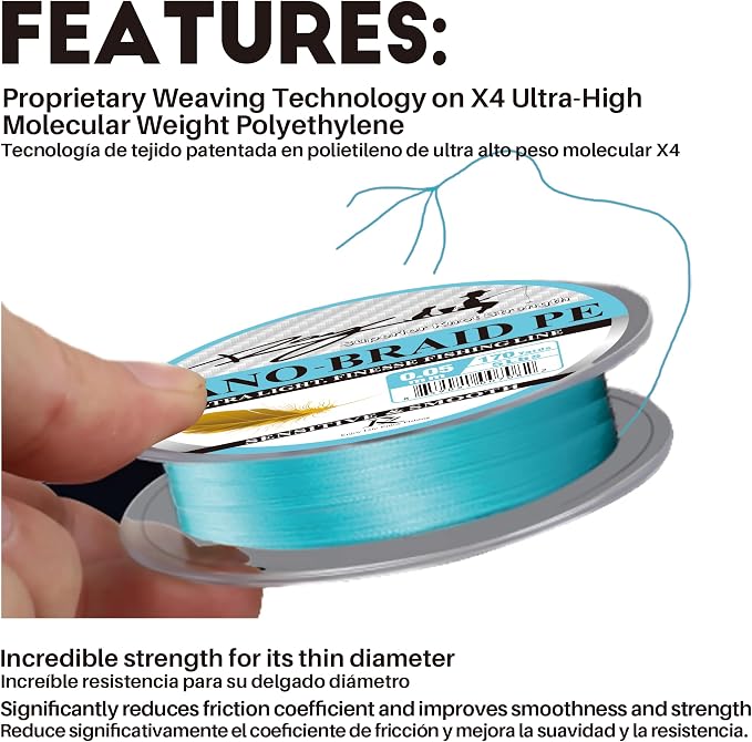 Ultra Slim Braided PE Fishing Line, Strong Knot Strength, Deign for Ultra Light Freshwater Fishing, Come with 3lb Test or 5lb Test, 170Yds Each Spool