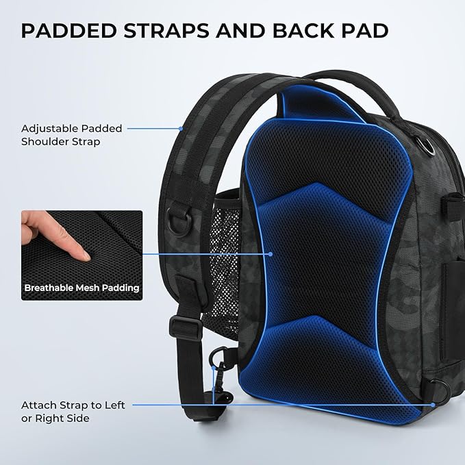 KastKing BaitSpace Fishing Sling Bag, Fishing Backpack with Rod & Beverage Holder, Tackle Bag for Fishing Gear