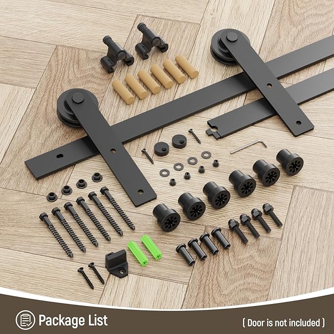 CCJH 5FT Single Sliding Barn Door Hardware Kit Black Carbon Steel Hanger Flat Track System for Closet Kitchen 1 Door 30 inch Wide, Smoothly and Quietly I Shape Roller